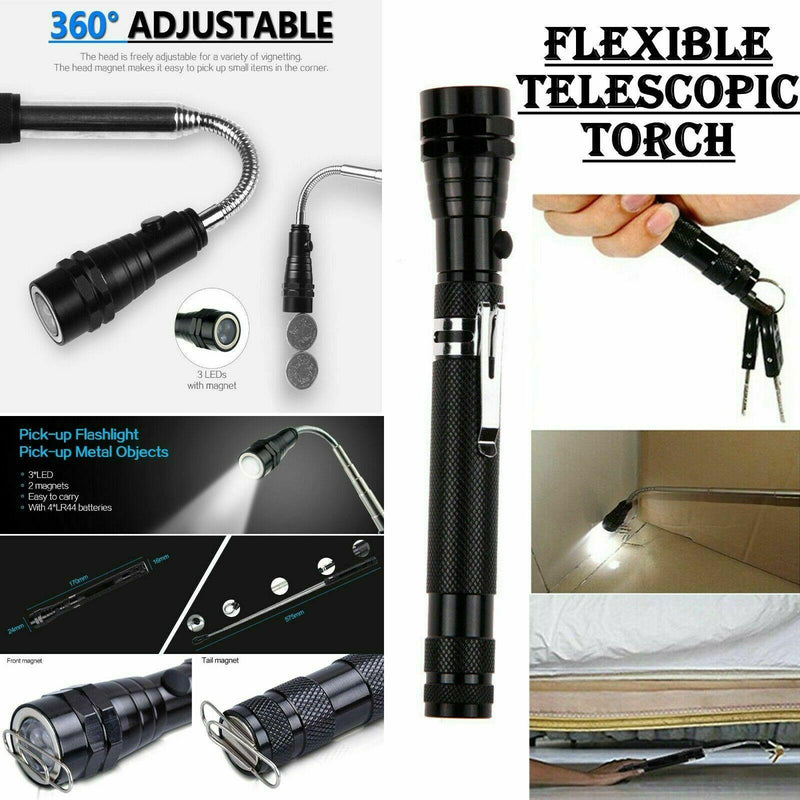 3 LED Telescopic LED Torch Flexible Neck 360 Degree Rotatable Bends Extendable