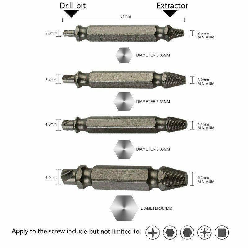 ACENIX New 4 Pcs Screw Speed Out Extractor Drill Bits Guide Set Screw Removal