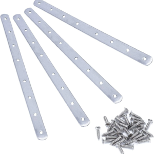 4 Pcs Flat Straight Brace Brackets Stainless Steel Mending Joining Plates Heavy Duty Metal Plate Connector with 32 Pcs Screws for Repair fixing Wood Chair, Bookshelf Board Window Furniture 295mm