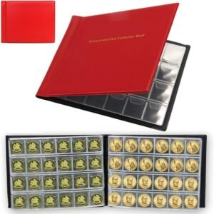 240 coin collection holders storage collecting money, Red coin collectors book display storage case