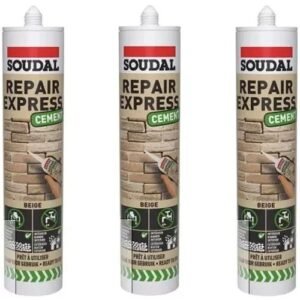 Soudal Repair Express Cement Beige 300ml x 3 Fast-Drying Mortar Filler for Gaps & Cracks in Brick, Concrete & Masonry