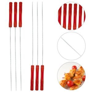 6pcs BBQ Barbecue Metal Skewers Stainless Steel Kebab Sticks with Wooden Handles for Outdoor Grilling