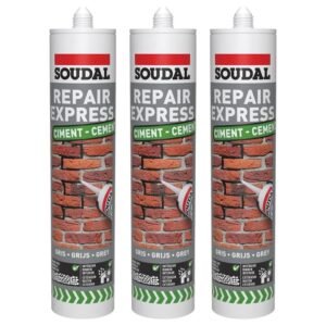 3x Soudal Repair Express Cement Mortar Crack Filler Cartridge Grey, 290ml