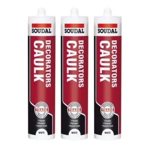 3 x Soudal Decorator Caulk White  Acrylic Gap Filler & Flexible Sealant, Fast-Dry, Paintable, 290ml Each