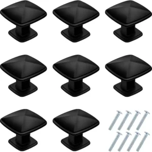 12pc Black Cabinet Door Knobs 30mm Square Handles for Drawers & Cupboards