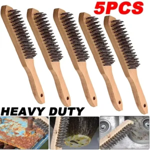 5Pcs Wire Brush 4 Row Cleaning Wooden Handle