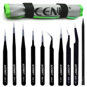 10pc Anti-Magnetic Precision Tweezers Set Stainless Steel with Coated Tips