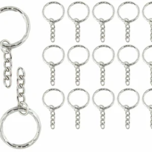 100  Pcs Silver Keyring Blanks Split Rings with Chain & Jump Rings for DIY Crafts