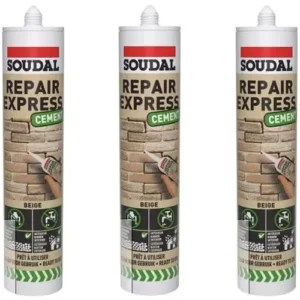 Soudal Repair Express Cement Beige 300ml x 3  Fast-Drying Mortar Filler for Gaps & Cracks in Brick, Concrete & Masonry